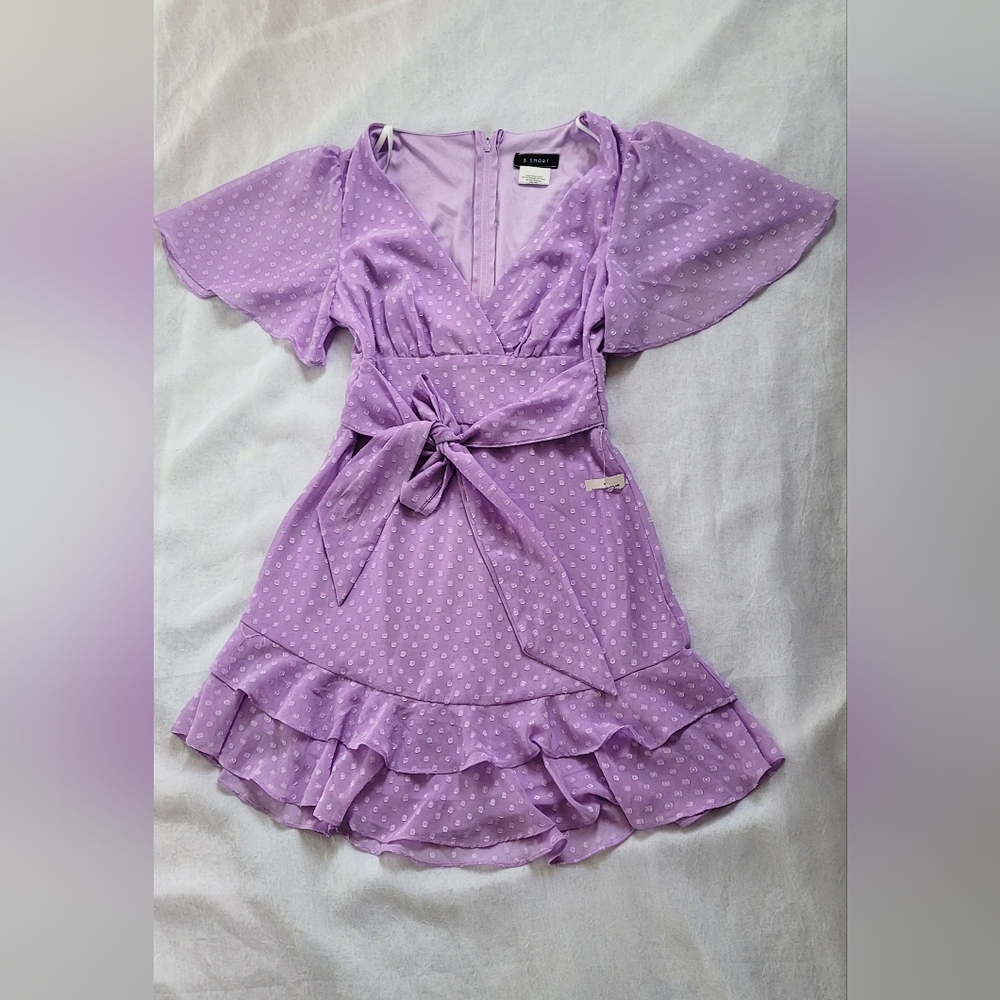 NWT! Spring Polka-Dot Lavender Lilac Photo Ready Women's Mini Ruffle Sundress - Picture 14 of 17